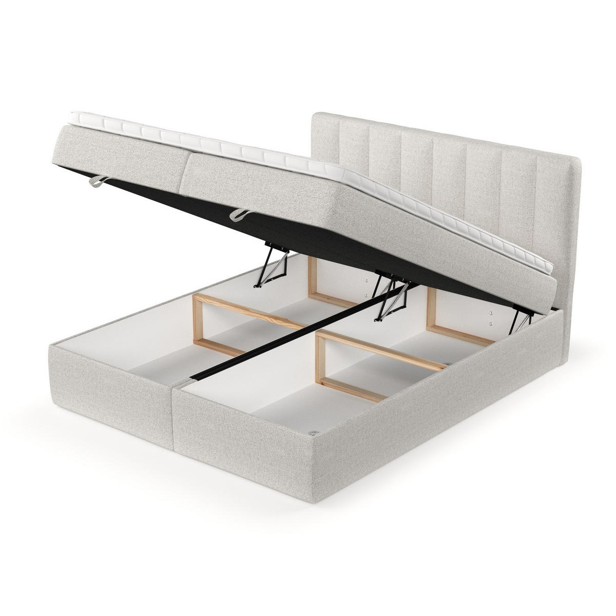 BOXBETT Lusso 140/200 cm Hellbeige im Riva Stoff - Sandfarben/Schwarz, Holz/Holzwerkstoff (140/200cm) - AltaBeds