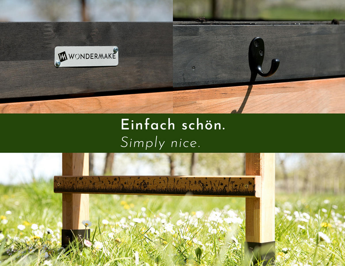 HOCHBEET aus Kirschbaum-Holz, rechteckig mit Vlies-Folie, für Garten & Balkon - Braun, Holz (100/80/55cm) - WONDERMAKE