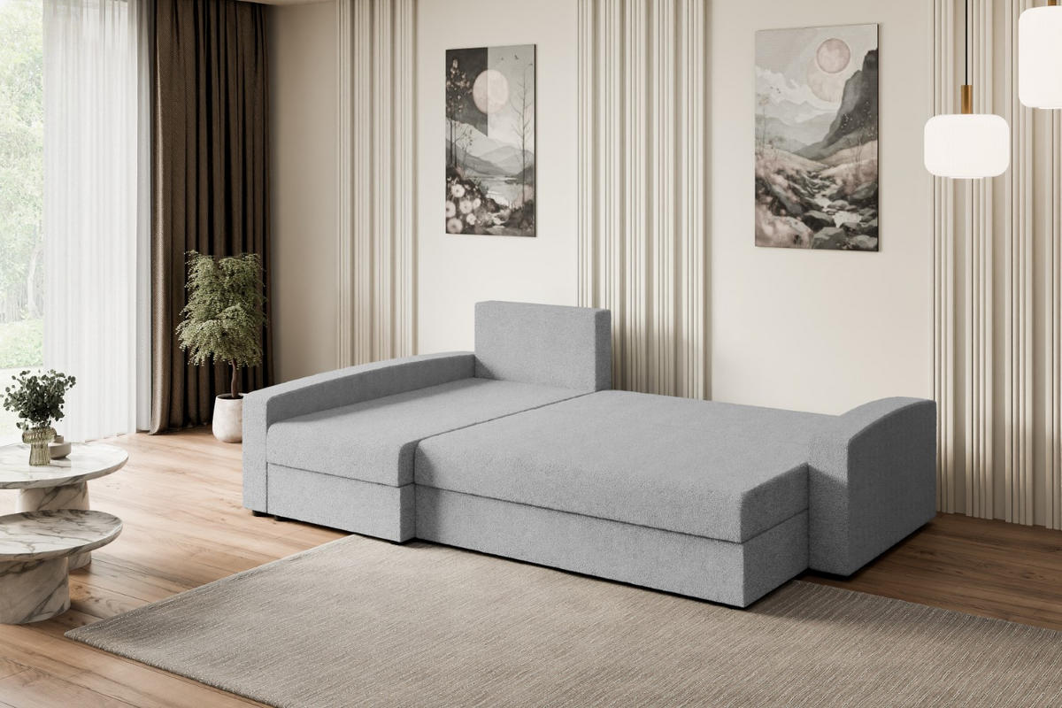 ECKSOFA mit Schlaffunktion und Bettkasten ALESIA-L 231x140x90 cm Grau Bouclé - Silberfarben/Hellgrau, Holzwerkstoff/Kunststoff (231/140cm) - ALTDECOR