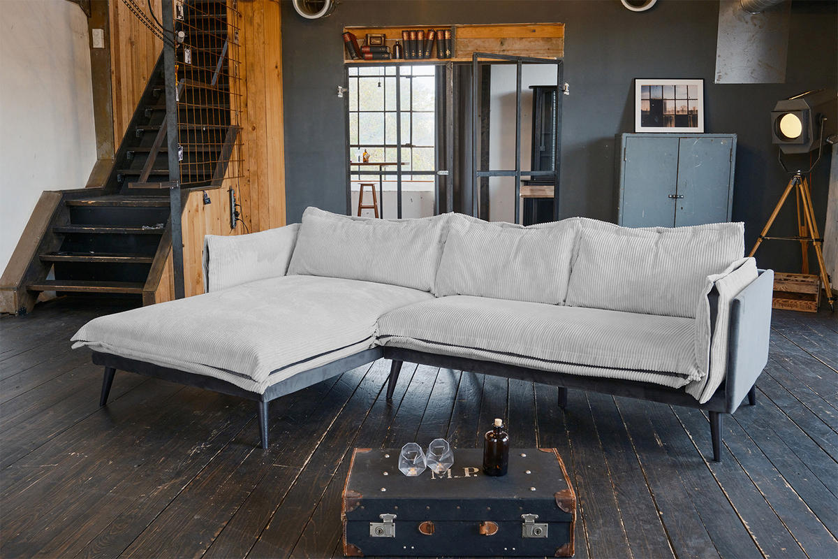 ECKSOFA QUENYA Hellgrau Velvet - Hellgrau/Schwarz, Textil (294/184cm) - KAWOLA