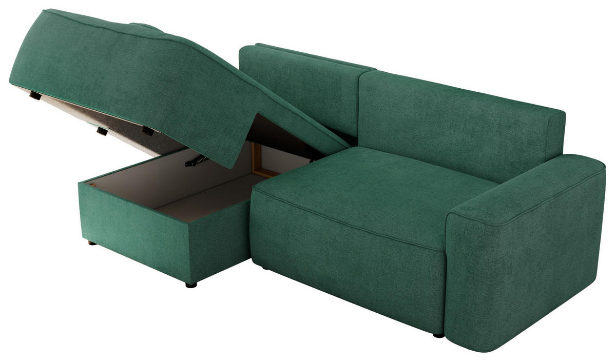 ECKSOFA BELLUNO L Grün Strukture - Links - Schwarz/Grün, Textil (144/233cm) - MKS