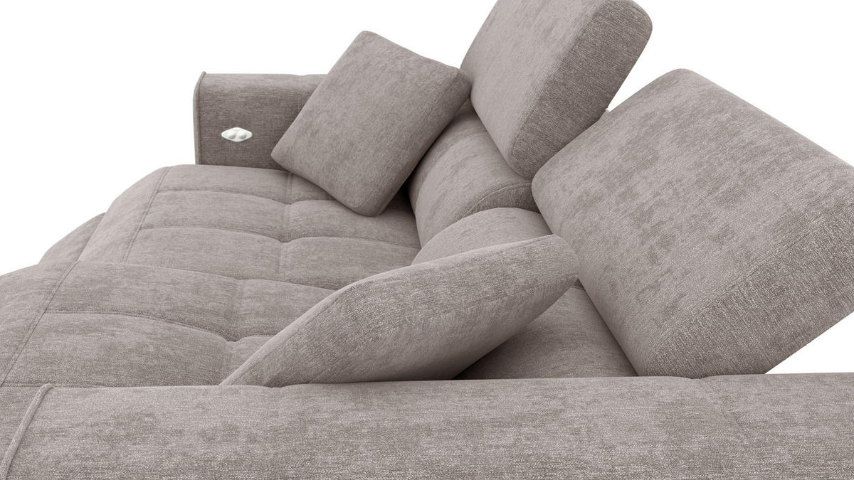 SOFA QUARTZ 3-Sitzer mit 2 Relaxfunktionen, beige - Beige/Silberfarben, Holzwerkstoff/Textil (204/80/102cm) - Courtois Laville