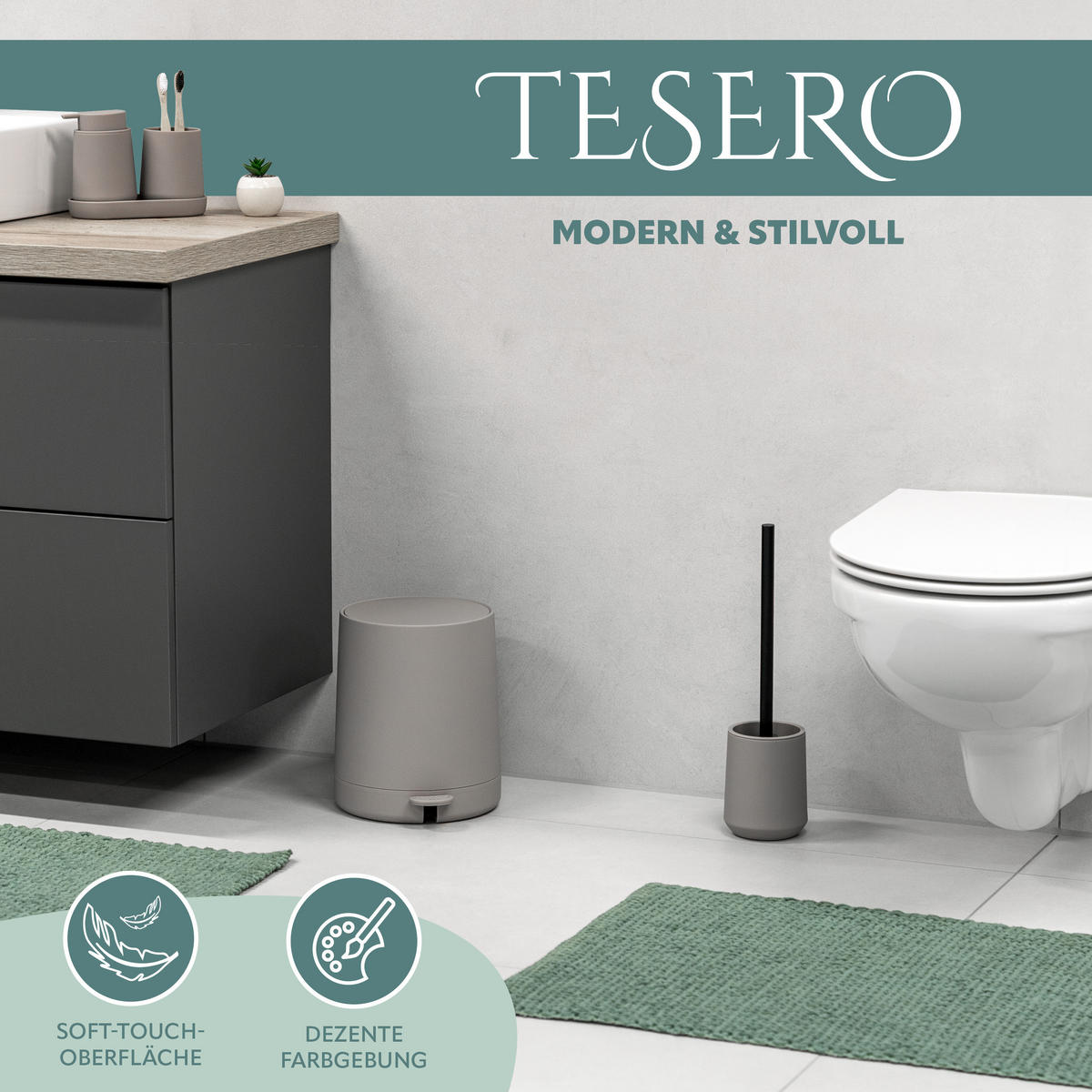 WC-GARNITUR TESERO, Kunststoff, taupe - Taupe, Kunststoff (10.5/39.5/10.5cm) - eluno