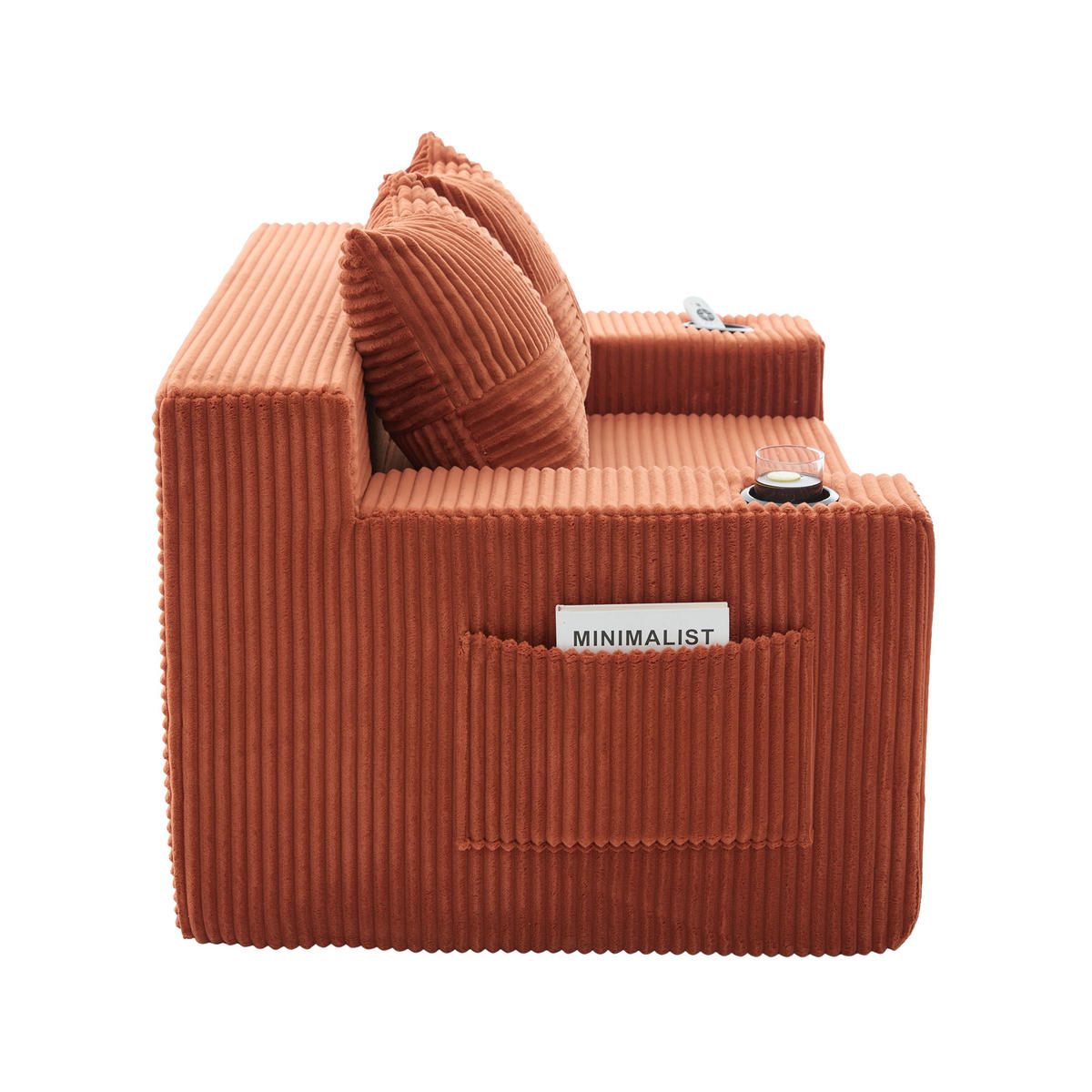 SCHLAFSOFA 2-in-1 mit Hocker, 2 Kissen und Becherhalter, DE-42913, Orange - Orange, Textil (133/64/87cm) - ComfortXL