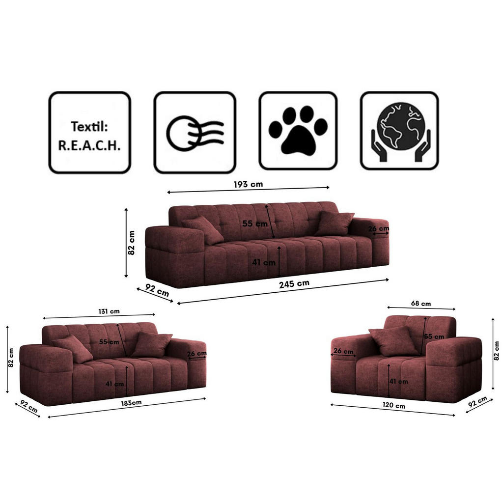 Thumbnail - Kaiser Möbel Sitzgarnitur, Rot, Textil, 6-Sitzer, 245x82x92 cm, Wohnzimmer, Sofas & Couches, Sitzgarnituren