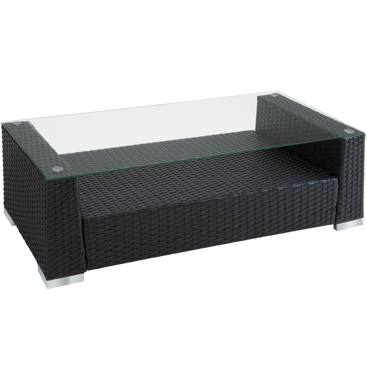 RATTANLOUNGE München,mit Sicherheitsglasplatte,schwarz - Schwarz, Kunststoff - tectake