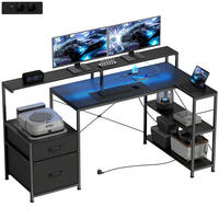 GAMINGTISCH DE-09143 L-förmig mit LED Schwarz - Schwarz, Metall (165/80/91.5cm) - ComfortXL