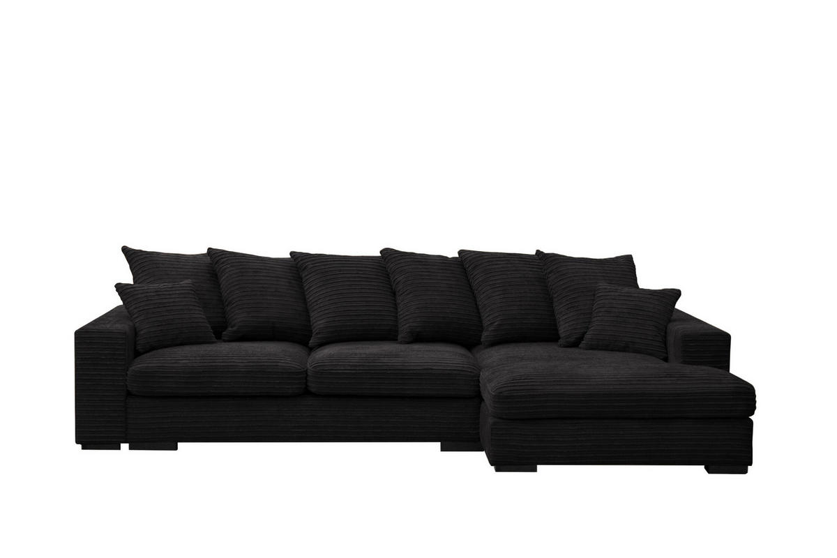ECKSOFA Mit Schlaffunktion Und Bettkasten Couch L-form Gabon Stoff Zoom Schwarz Rechts - Schwarz, Holz (285/155cm) - Kaiser Möbel