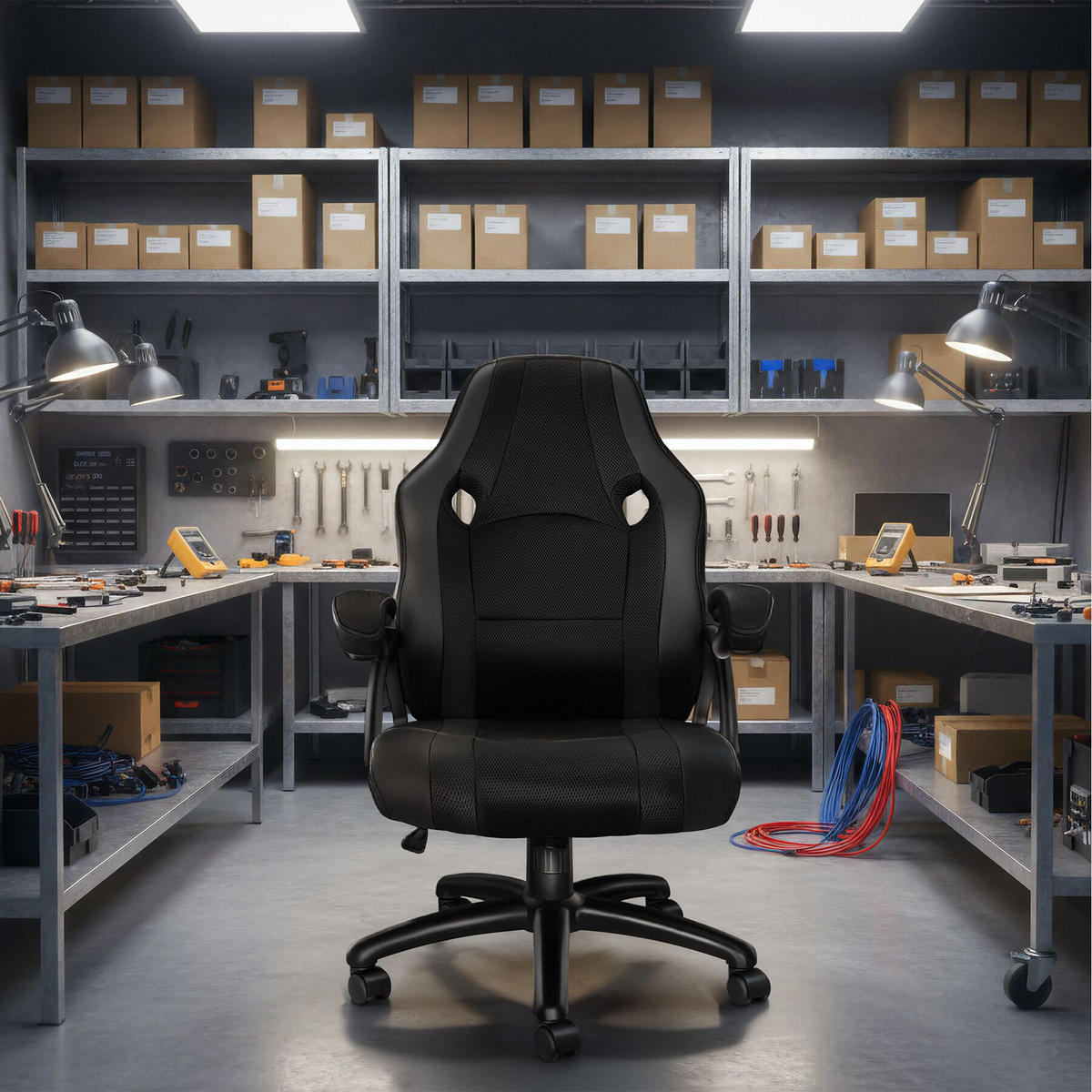 BÜROSTUHL Benny, stufenlos höhenverstellbar, schwarz - Schwarz, Textil (68/114.5/69cm) - tectake