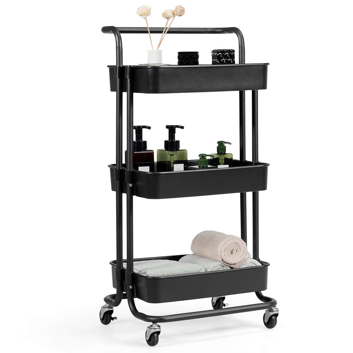 STORAGE TROLLEY Svart - Svart, Metall (42/87/35cm) - COSTWAY