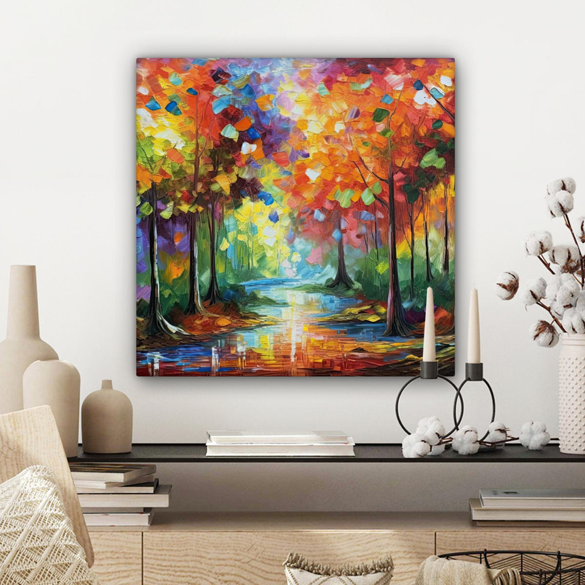 LEINWANDBILD Landschaft - Wald - Farben - Natur Wandbild Wohnzimmer 50x50 cm - Multicolor, Textil (50/50cm) - MuchoWow