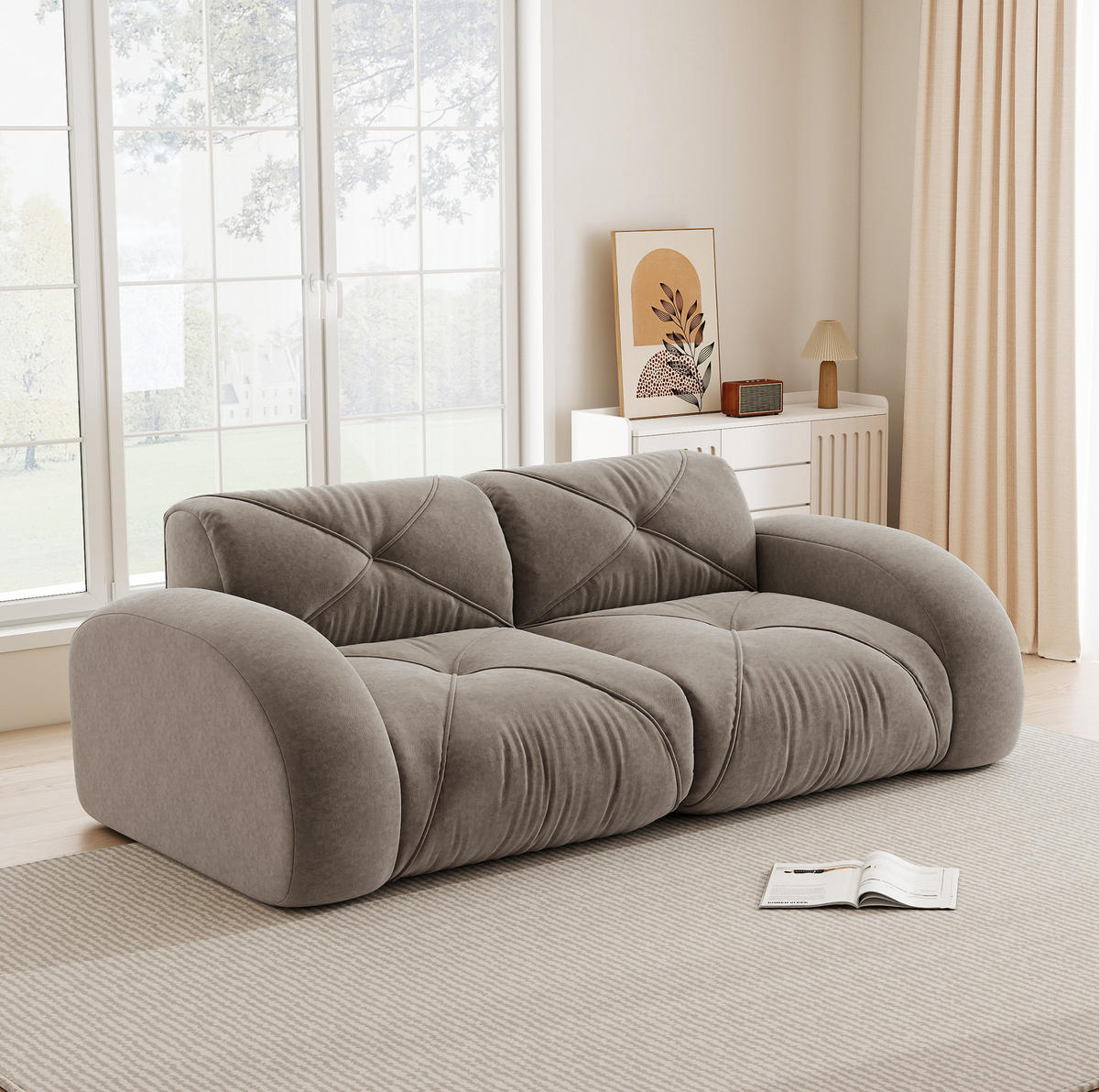 2-SITZER-MODULSOFA aus Chenille Taupe rahmenlos, 2-Sitzer mit 32D-Hochdichteschaum und flexiblem Aufbau - Braun, Textil (204/76/95cm) - Modfu