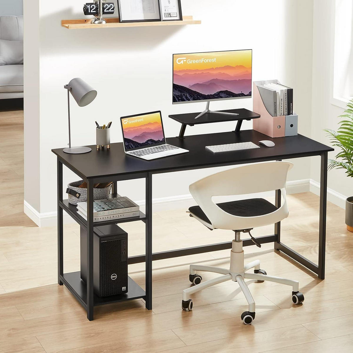SCHREIBTISCH mit Stauraum und Monitorständer 120 x 50 cm Schwarz - Schwarz, Metall (120/55/75cm)