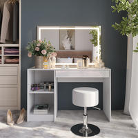 SCHMINKTISCH Sherry Weiß/Weiß Hochglanz 119.8 cm mit LED-Beleuchtung und Hocker - Weiß Hochglanz, Holzwerkstoff (119.8/76/50.1cm) - Vicco