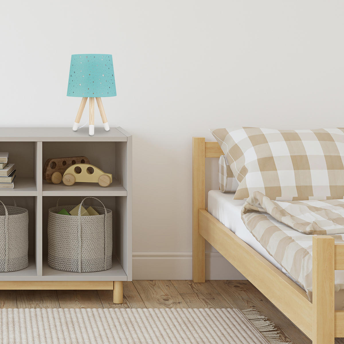 TISCHLAMPE Kinderzimmer - Türkis, Holz/Textil (25.5/25.5/40cm) - Relaxdays