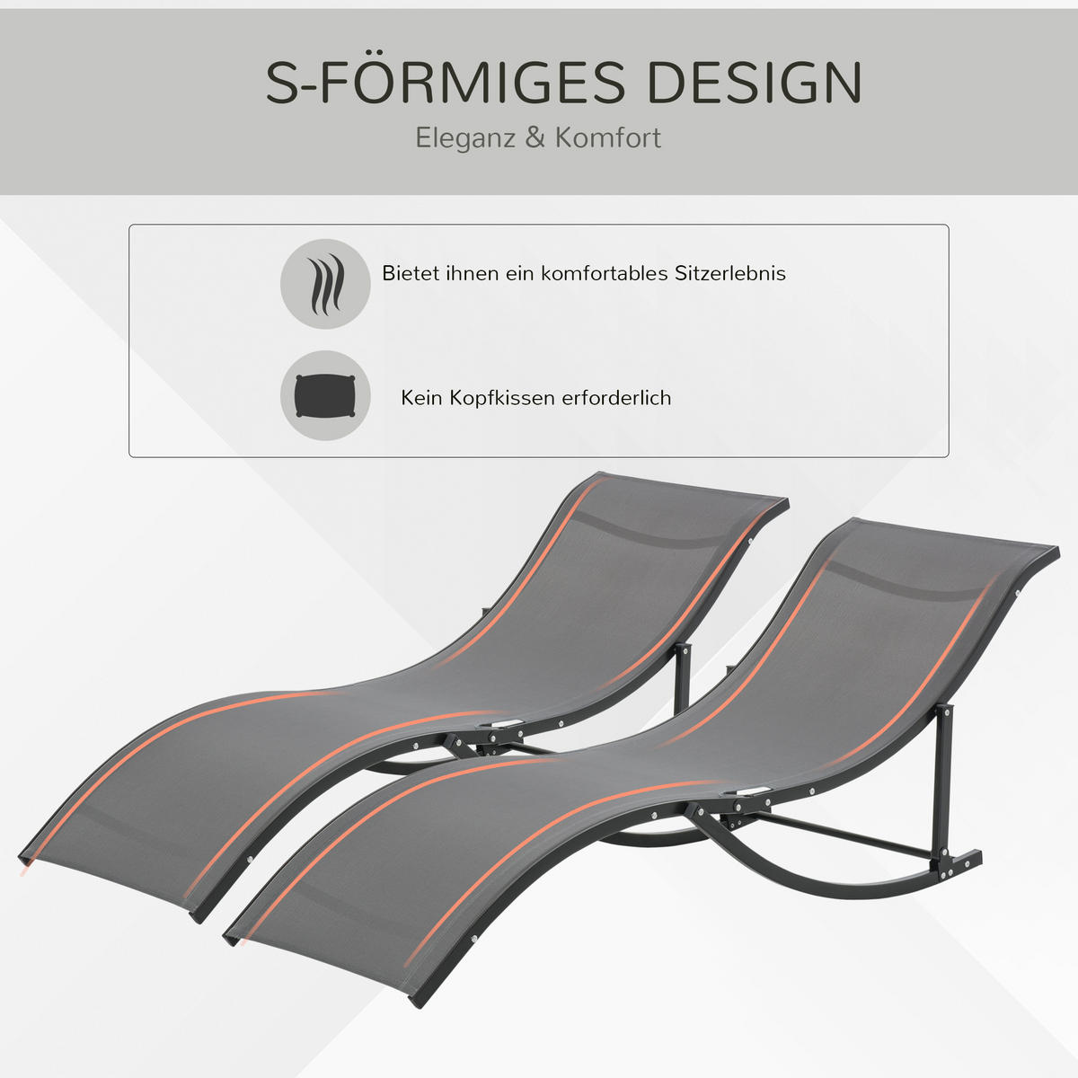 GARTENLIEGEN ergonomisch Aluminium Dunkelgrau 165 x 61 x 63 cm - Dunkelgrau, Textil (61/63/165cm) - Outsunny