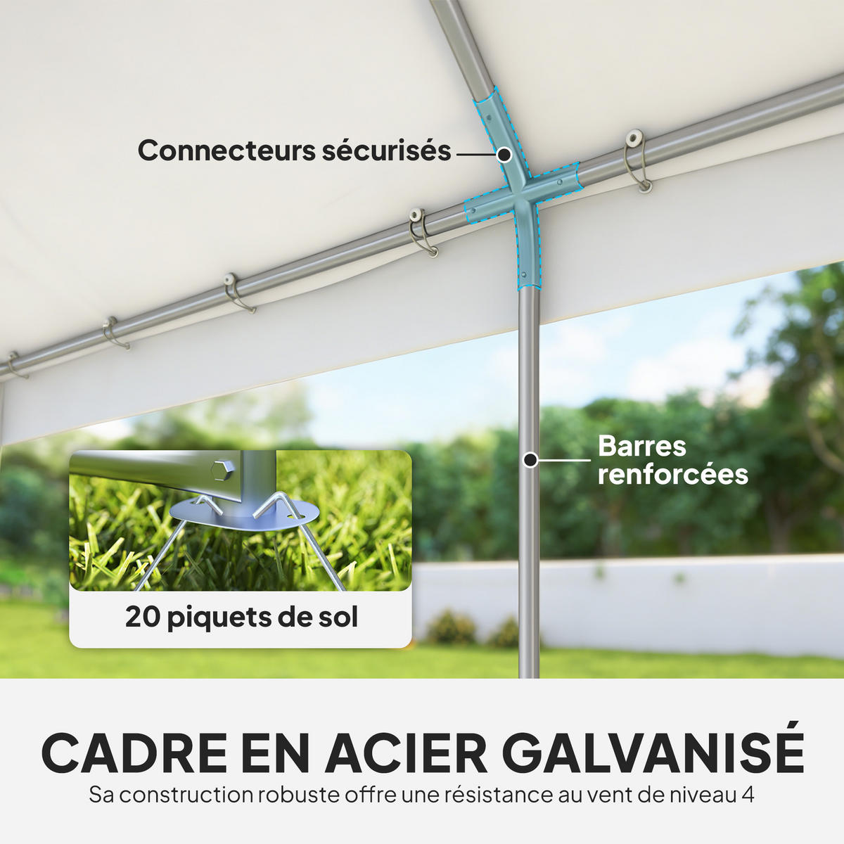 PAVILION DE-12728 400/600 cm UPF30+ mit LED-Lichterkette Weiß - Weiß, Metall (394/302/598cm) - ComfortXL
