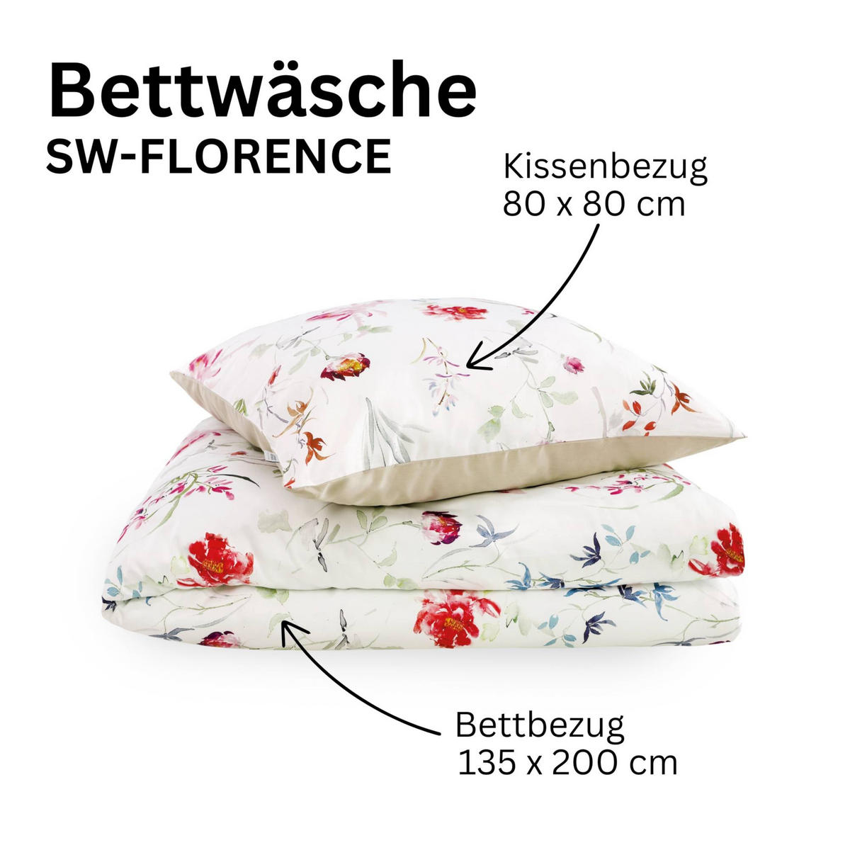 SATIN BETTWÄSCHE FLORENCE - Multicolor, Textil (135/200cm) - Schöner Wohnen