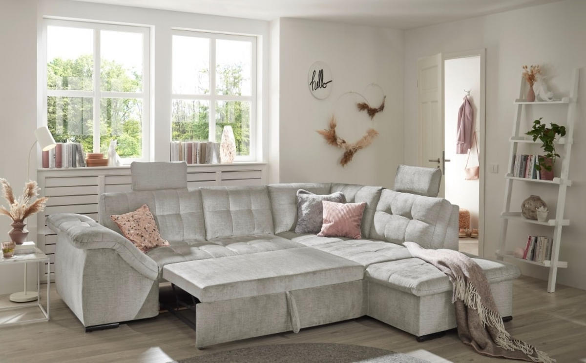 ECKSOFA mit Schlaffunktion und Bettkasten - Silberfarben, Kunststoff/Textil (217/283cm) - ed exciting design