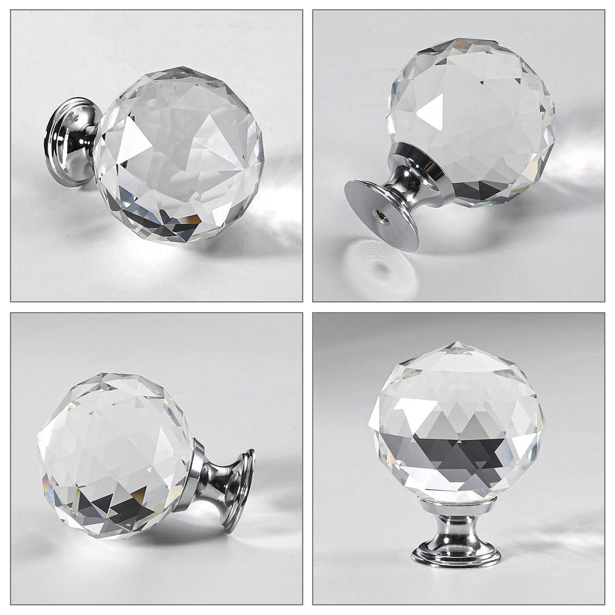 SCHRANKKNOPF Kristall 12er-Set 40 mm - Silberfarben, Metall (2.1/5.3/4cm)