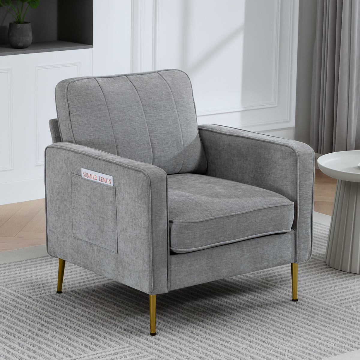 SESSEL DE-13486 mit Seitentaschen, Goldmetallfüßen Grau - Grau, Textil (84/87/81cm) - ComfortXL