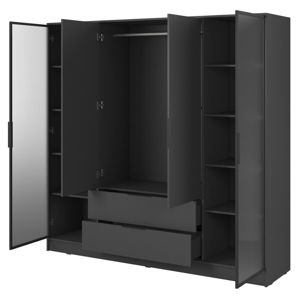 DREHTÜRENSCHRANK mit Glas 206 cm Kalma, 4 Türen, Graphite - Graphitfarben, Holz (206/200/51cm) - Emporius