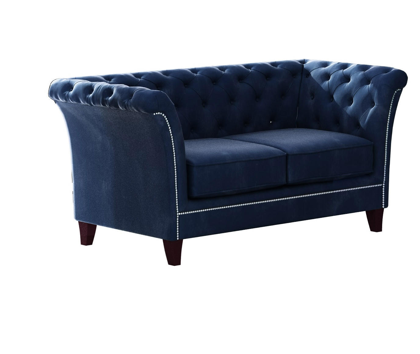 CHESTERFIELD-SOFA 2-Sitzer Fusion Blau Samt - Blau/Braun, Holz/Textil (175/75/82cm) - S-Style Möbel