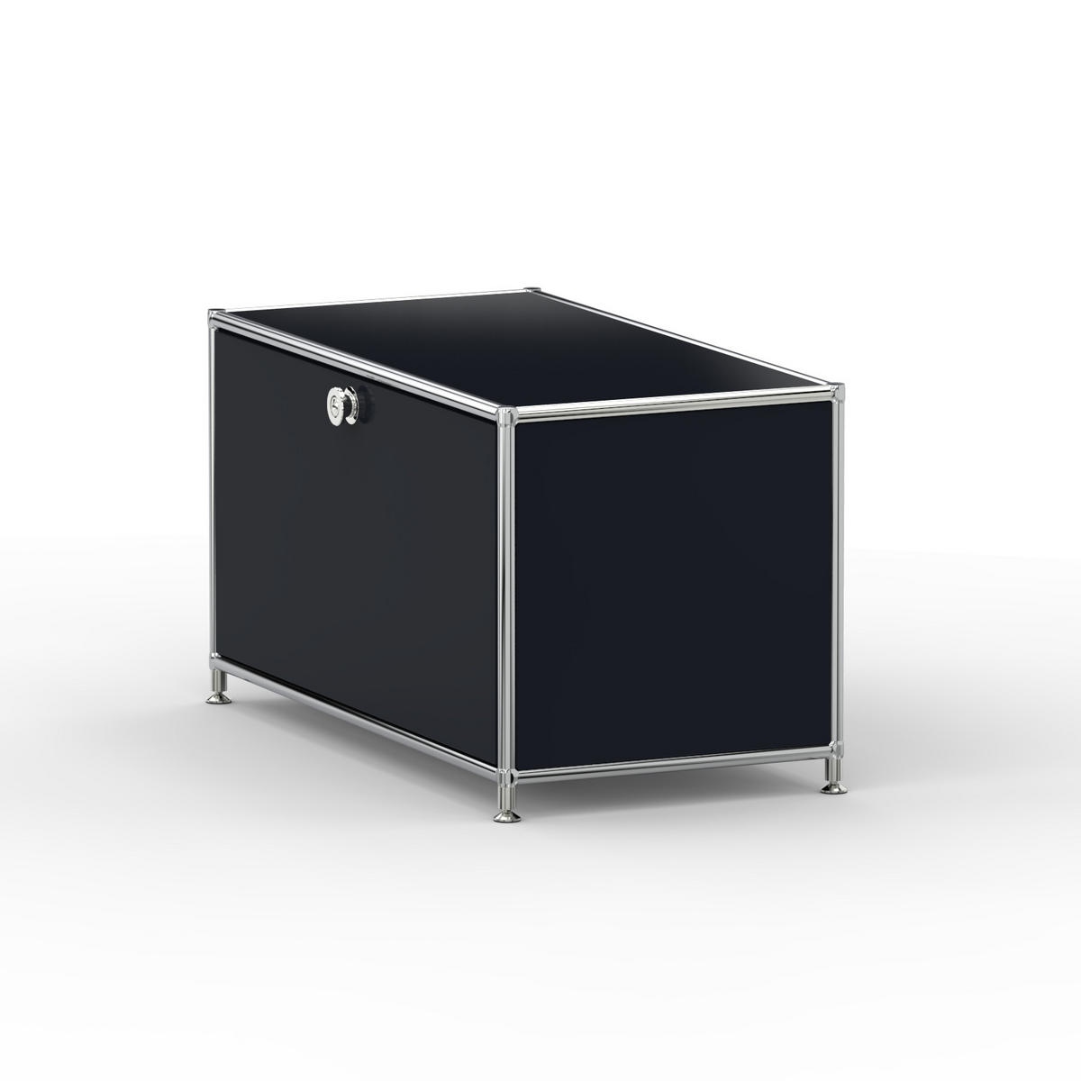 TV Board mit Klappe & Schloss, Breite 77 cm, Graphitschwarz - Chromfarben/Silberfarben, Metall (40/43/77.2cm) - Versee