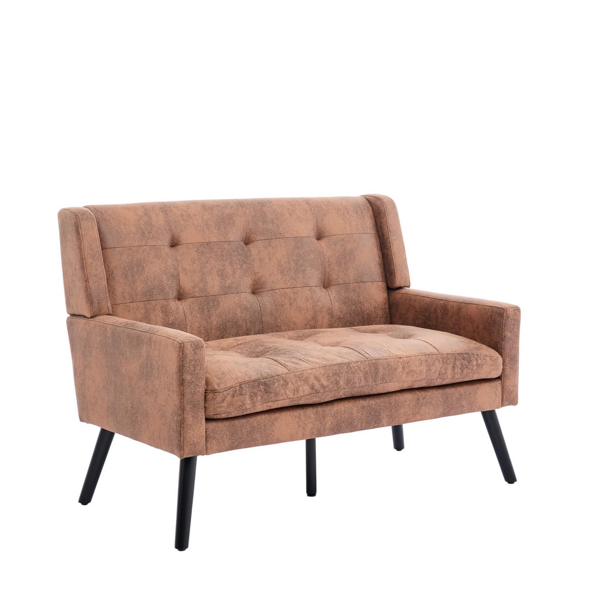 SITZBANK 2-Sitzer Suedevlies-Polster mit Knopfheftung, Massivholzbeinen 119/75/88 cm Dunkelbraun - Dunkelbraun, Textil (75/88/119cm) - Redom