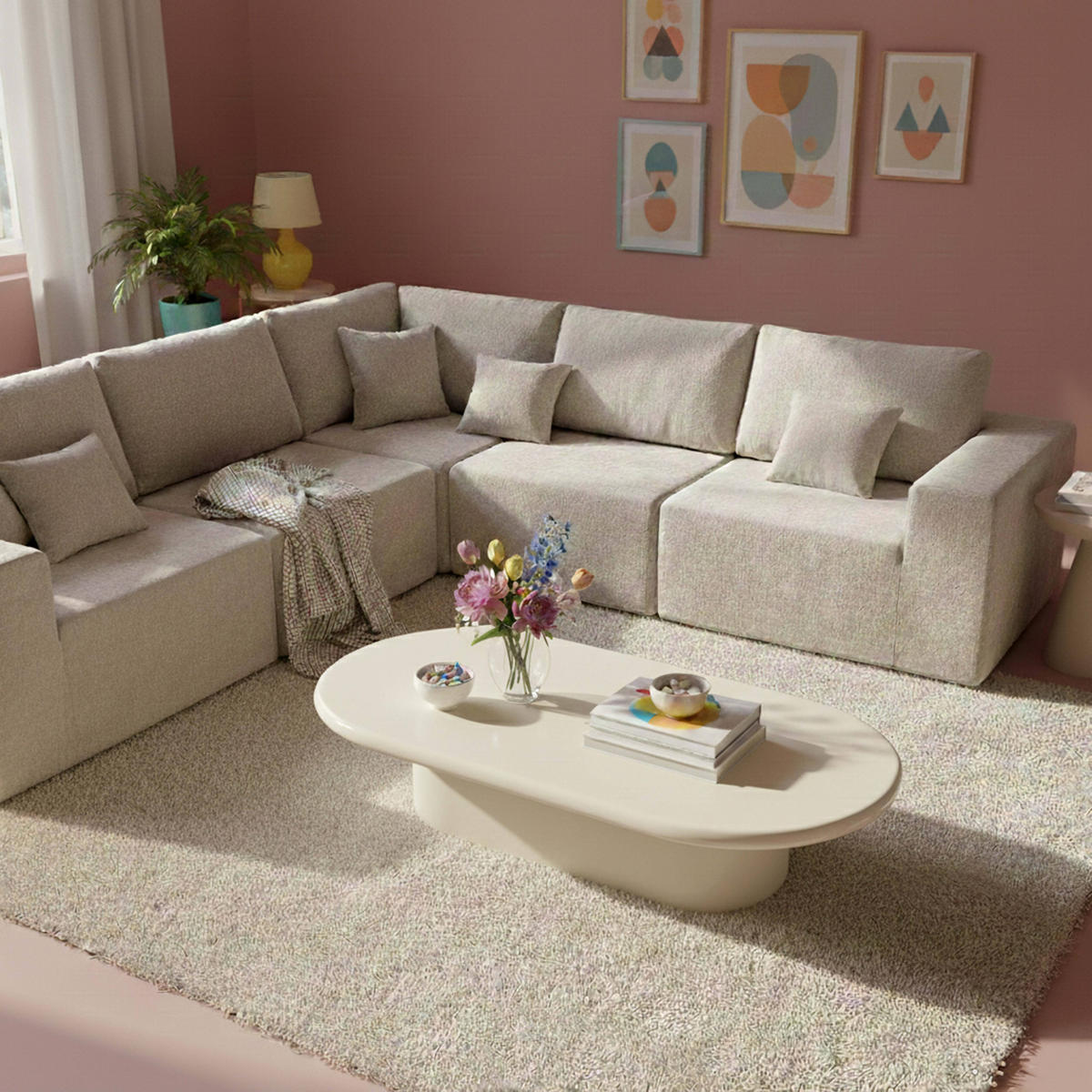 COUCHTISCH, Ekru - Weiß, Holzwerkstoff (100/70/31cm) - Oviala