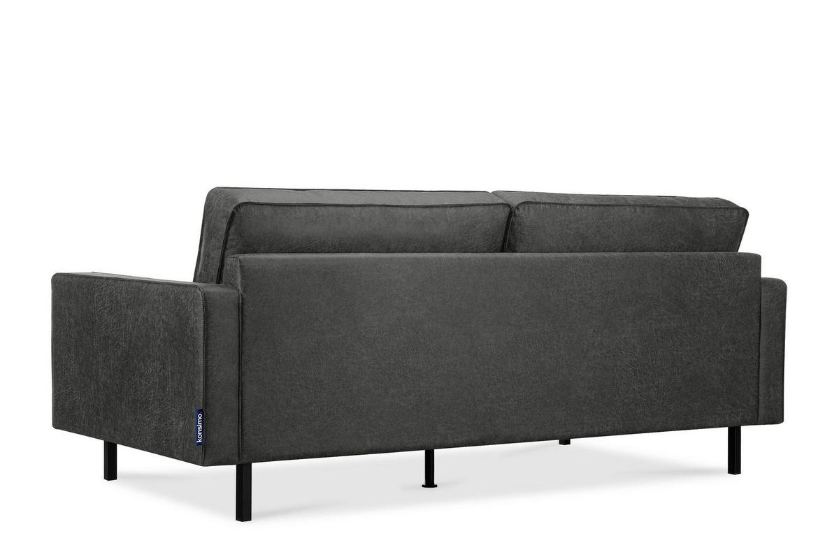 3-SITZER-SOFA INVIA Klassische-Stil mit Armlehnen, Lederoptik-Stoff, dunkelgrau - Dunkelgrau/Schwarz, Textil (209/87/98cm) - KONSIMO®