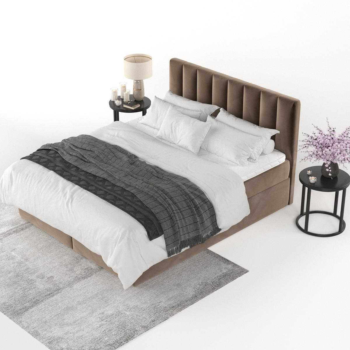 BOXBETT Lusso 180/200 cm Braun im Paros Stoff - Schwarz/Braun, Holz/Holzwerkstoff (180/200cm) - AltaBeds