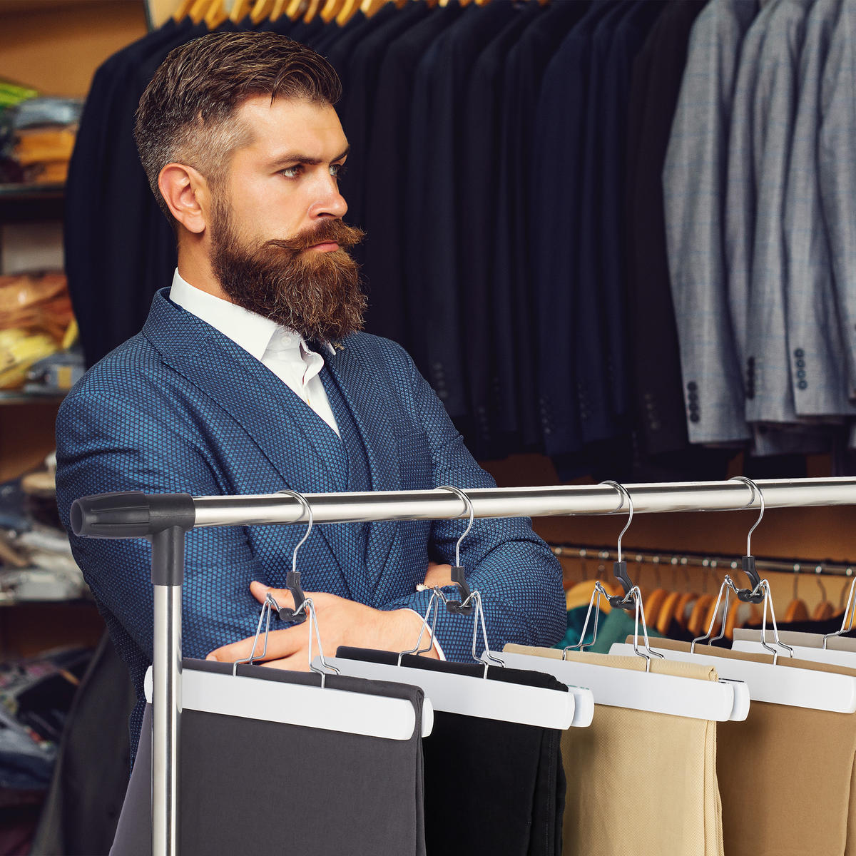 12XKLJUC za hlače - bela, kovina/tekstil (25/17/2.3cm) - Relaxdays