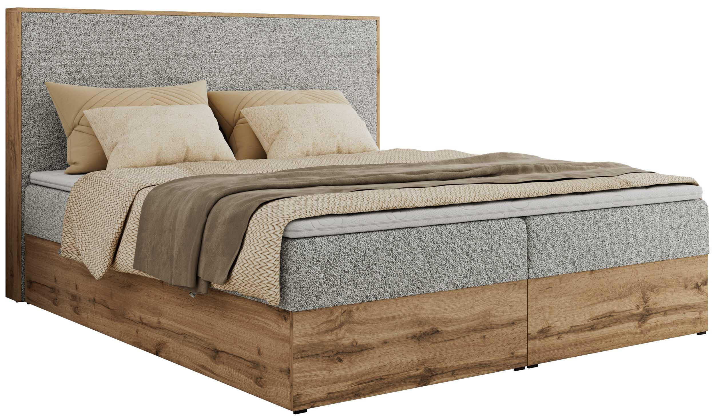 BOXBETT WOOD CLASSIC 200/200 - Hellgrau Strukture - H4 - Hellgrau, Textil (200/200cm) - MKS