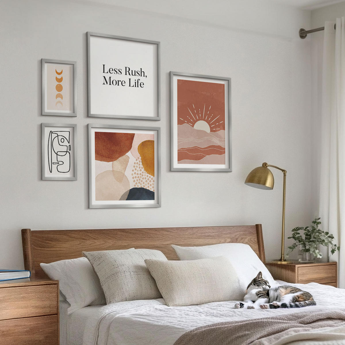 BILDER SET 5er Set - 50x50 cm & 20x30 cm & 40x60 cm Silberner Rahmen - Abstrakte Formen und Farben - Silberfarben, Kunststoff (40/60cm) - TULUP