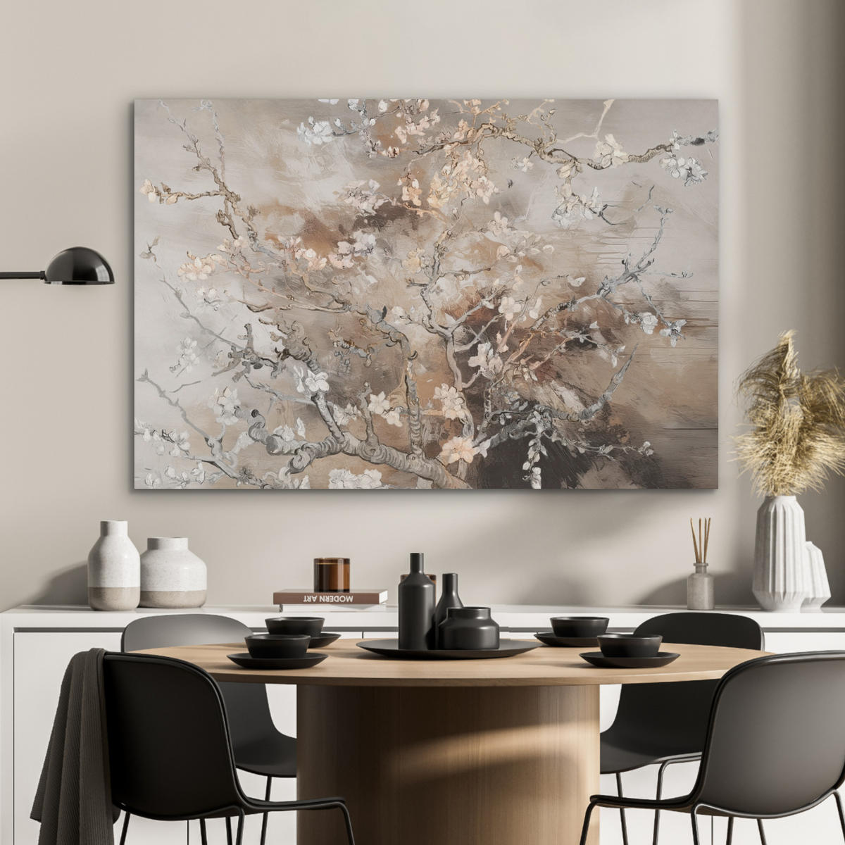 AKUSTIKBILD Mandelblüte - Kunst - Van Gogh - Beige - Abstrakt Akustikpaneele 90x60 cm - Braun, Kunststoff (90/60/0.9cm) - MuchoWow