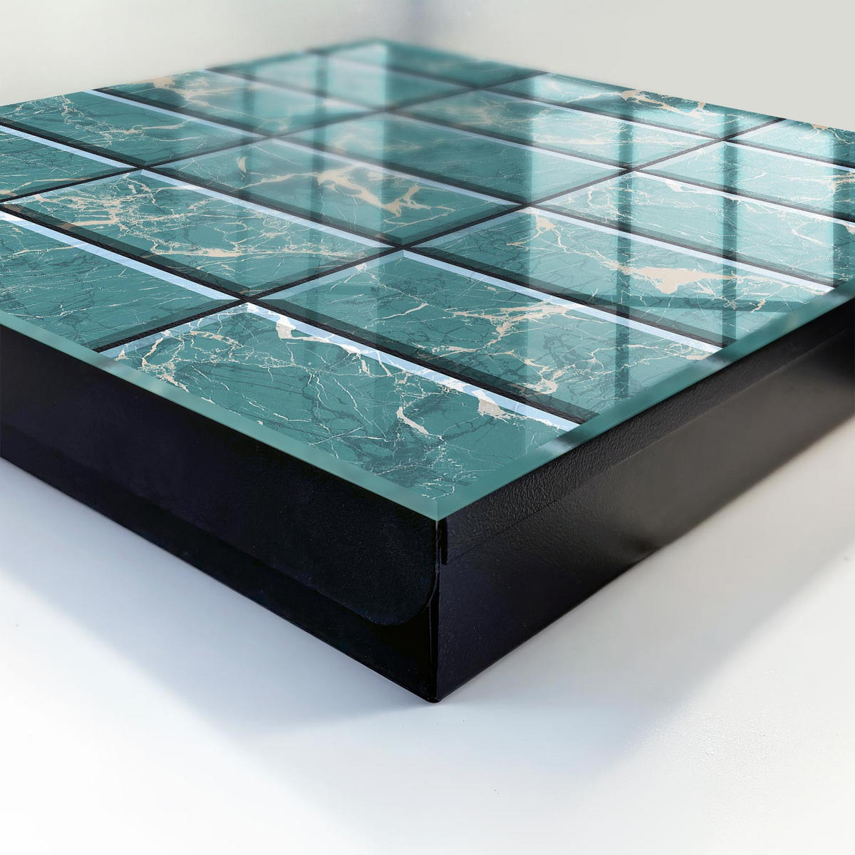 SCHLÜSSELBOX Schwarz 30x30 cm- Türöffnung nach rechts - Türkisfarbener Marmor - Türkis, Metall (30/30/5cm) - TULUP
