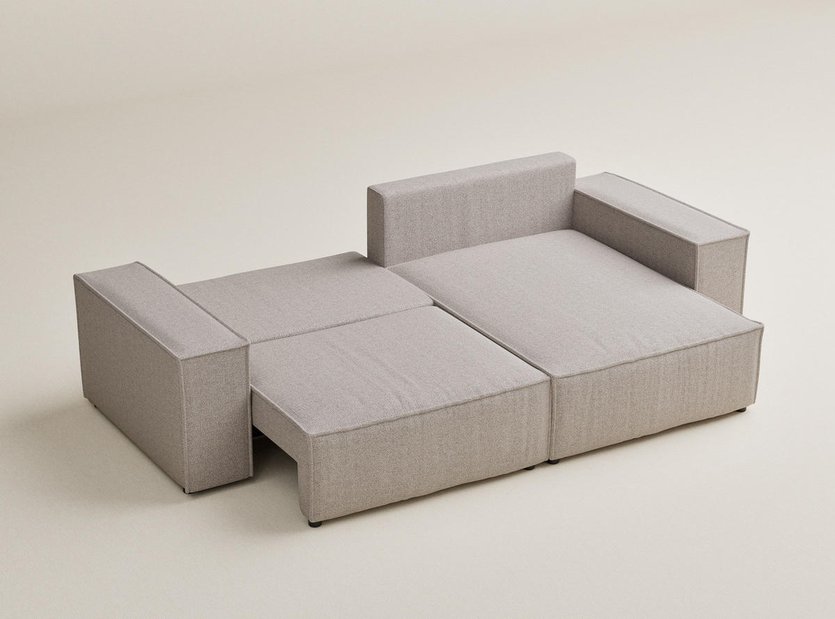 ECKSOFA MIT SCHLAFFUNKTION Moyo Beige Webstoff - Schwarz/Grau, Holz/Holzwerkstoff (255/148cm) - Maison de Reve