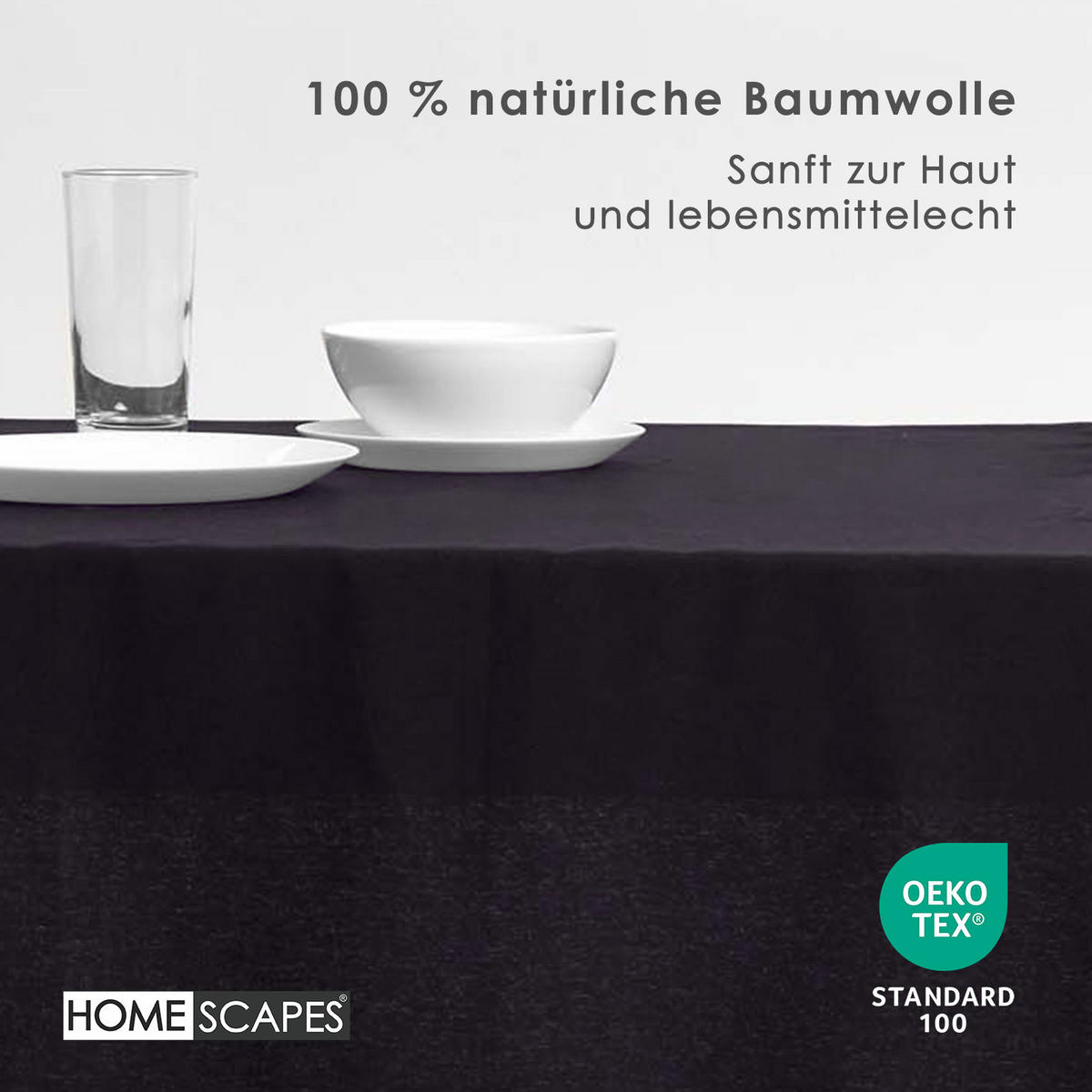 TISCHDECKE schwarz 137/178 cm, 100% Baumwolle - Schwarz, Textil (137/178cm) - Homescapes