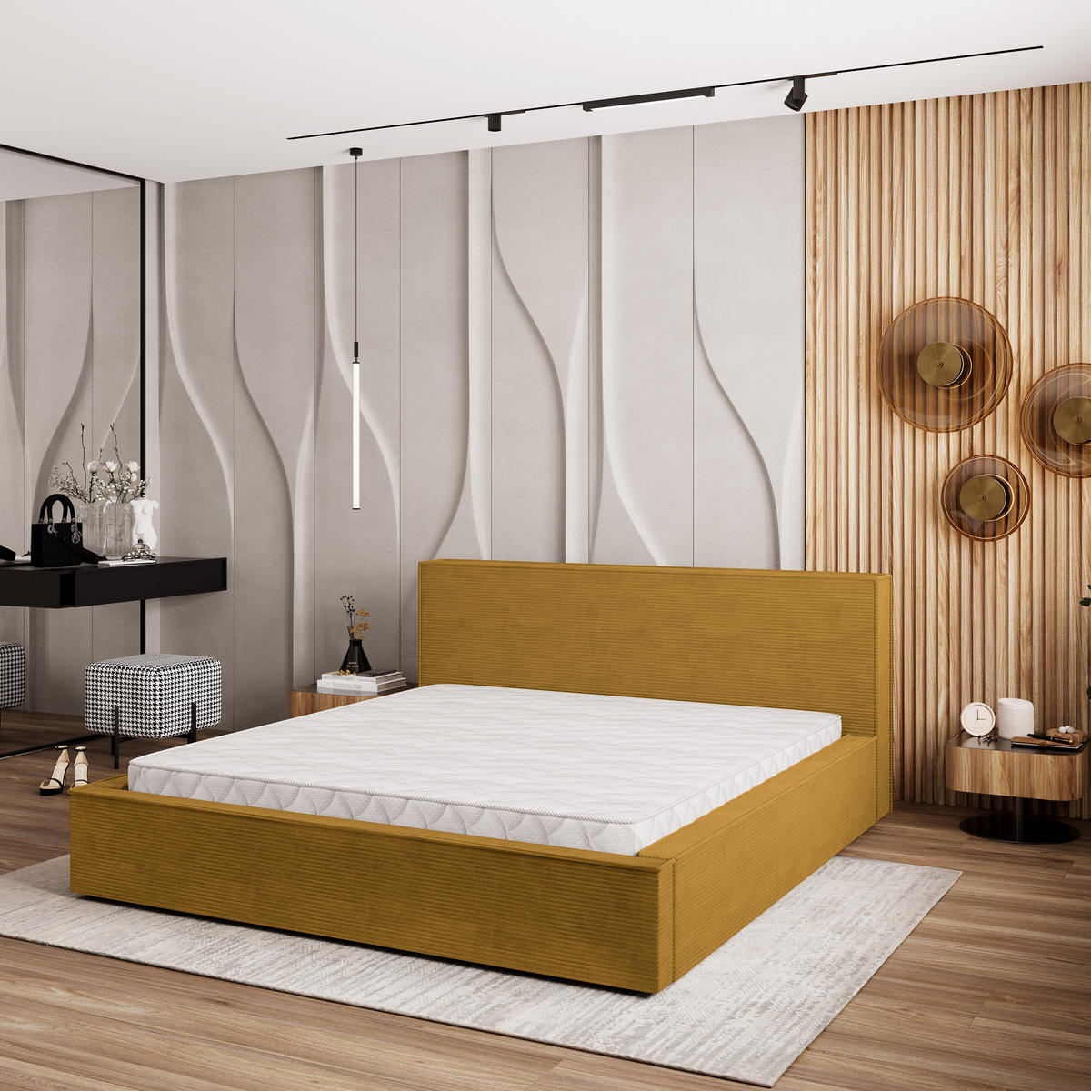 POLSTERBETT CELORA 160x200 cm mit Bettkästen - Gelb - Gelb, Holz (160/200cm) - MASSENO