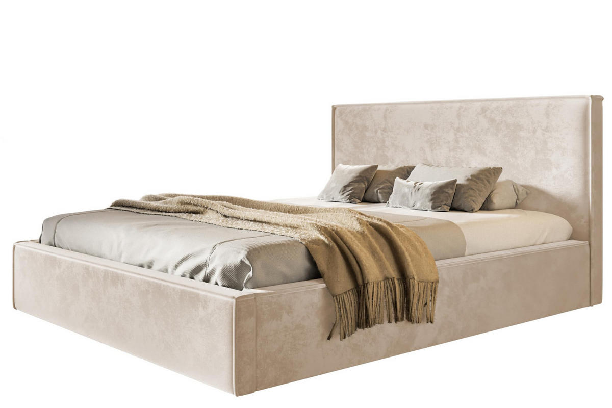 BETT 140x200 - Polsterbett mit Bettkasten und Holzrahmen - Modern Betten - Amor-Samtstoff - Kollektion Milano - Beige - Beige, Holz/Textil (140/200cm) - Alpi-Möbel