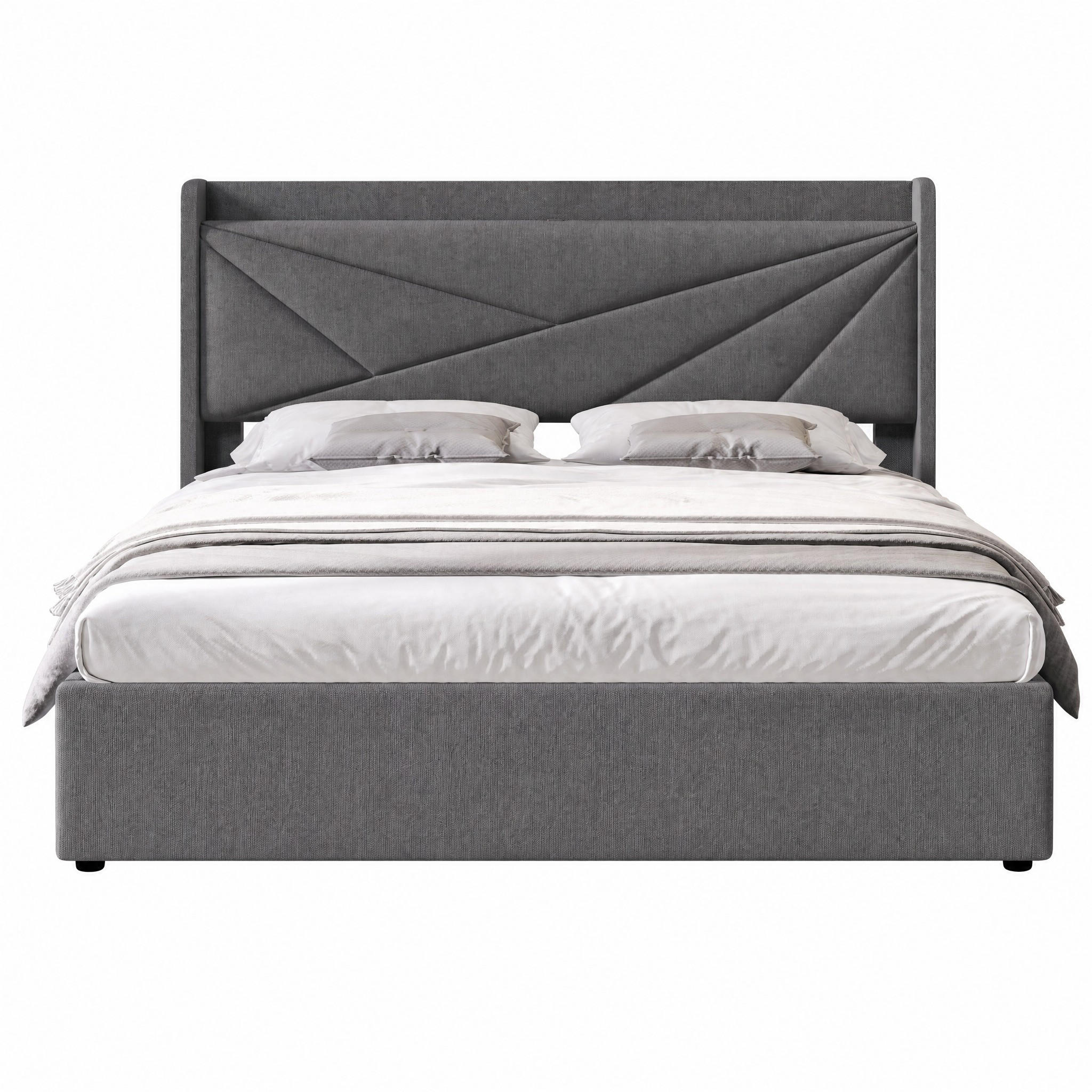 BETT mit Bettkasten und USB/Typ-C 180x200 cm Grau - Grau, Metall (180/200cm) - Meubliv
