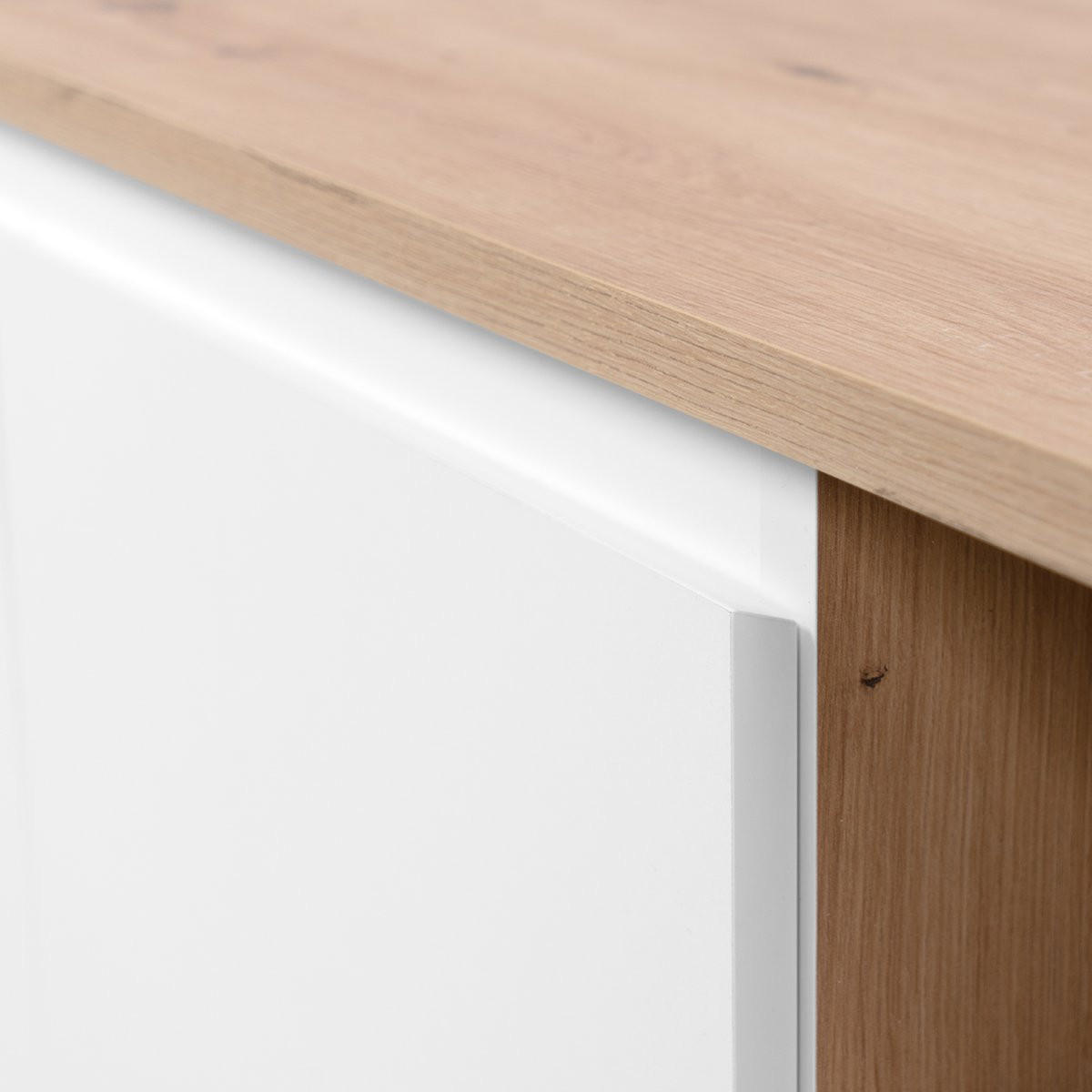 TV-MÖBEL mit 2 Türen, 2 Nischen und 2 Schubladen im Eiche Dekor B186 cm - Zamos - Weiß, Holzwerkstoff (36/59/186cm) - Calicosy