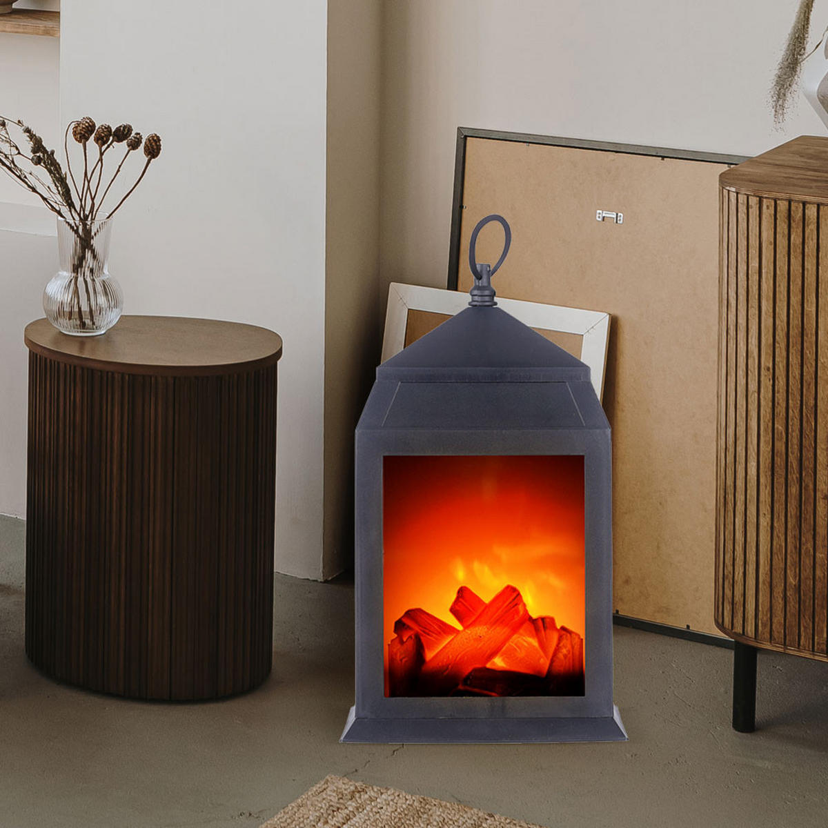 LED TISCHLEUCHTE Kamin Schwarz Kunststoff - Schwarz, Kunststoff (15.8/13.8/30cm)