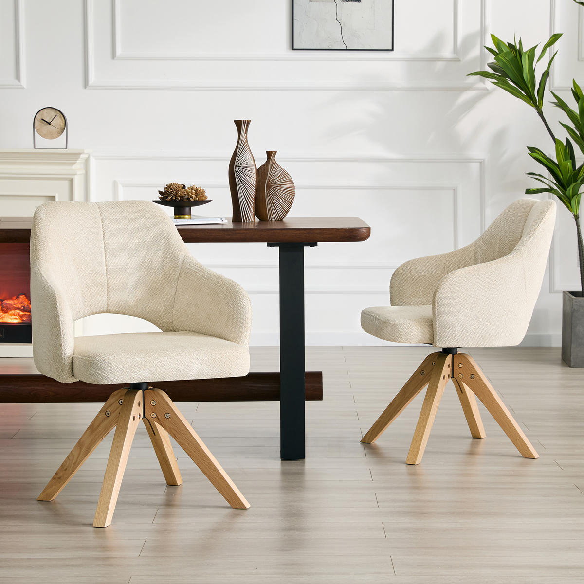 ARMLEHNSTUHL-SET DE-36630 2 Stück mit Stoffbezug und Massivholzbeinen Beige - Beige, Holz (48/85/45cm) - ComfortXL