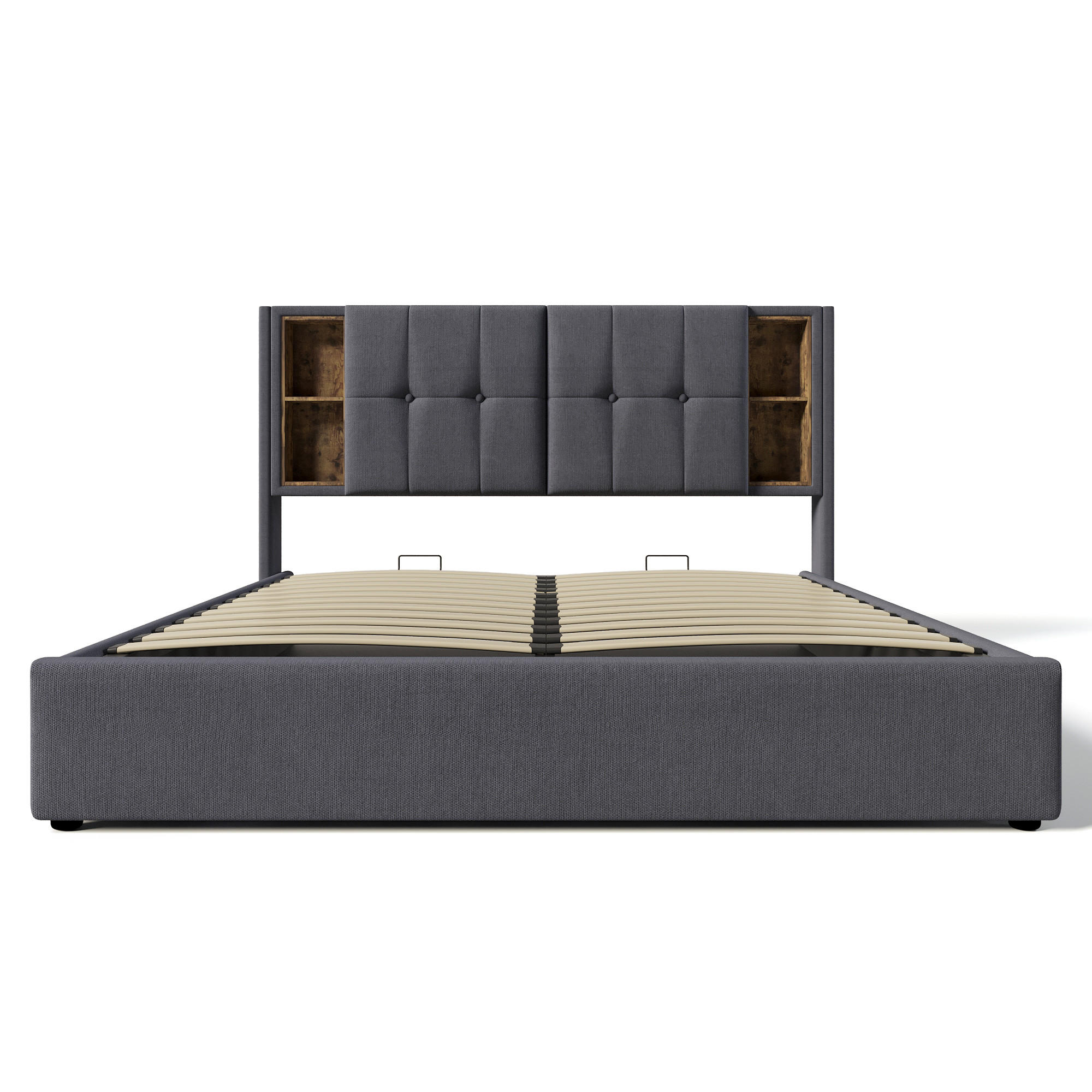 POLSTERBETT 160/200 cm Grau mit kabellosem USB-C-Ladeanschluss und Speicherplatz (Ohne Matratze) - Grau, Textil (160/200cm) - Oxeza