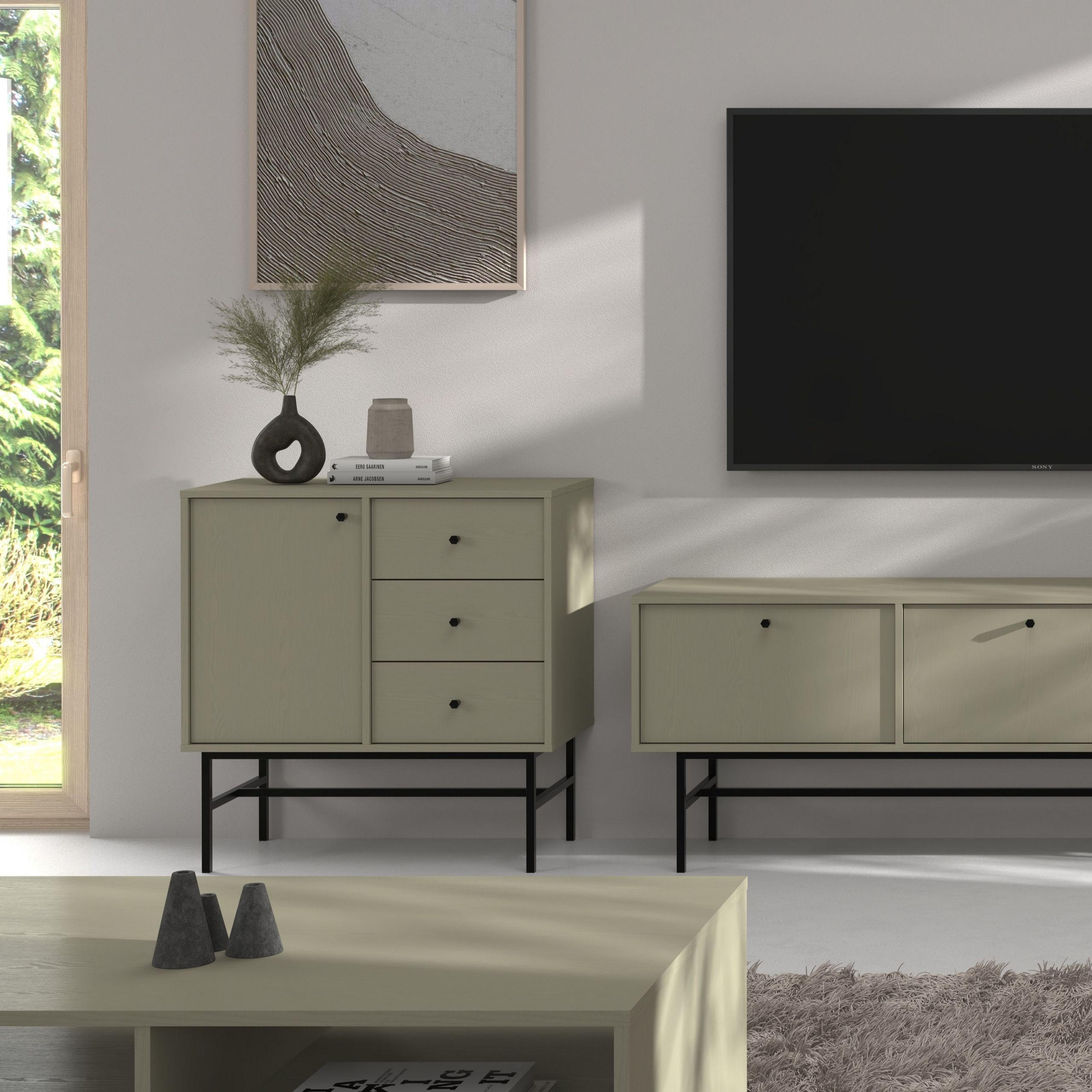 KOMMODE TORINO 84/86/41 cm mit 3 Schubladen 1 Türen Hellgrün - Hellgrün, Holzwerkstoff (84/86/41cm) - MASSENO