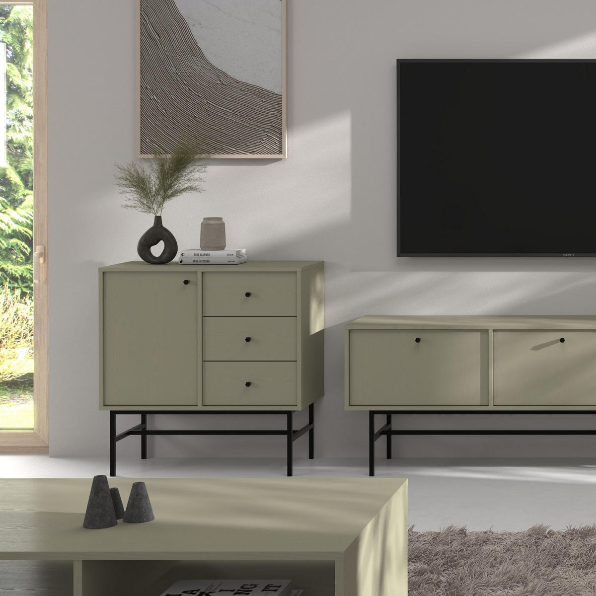 KOMMODE TORINO 84/86/41 cm mit 3 Schubladen 1 Türen Hellgrün - Hellgrün, Holzwerkstoff (84/86/41cm) - MASSENO