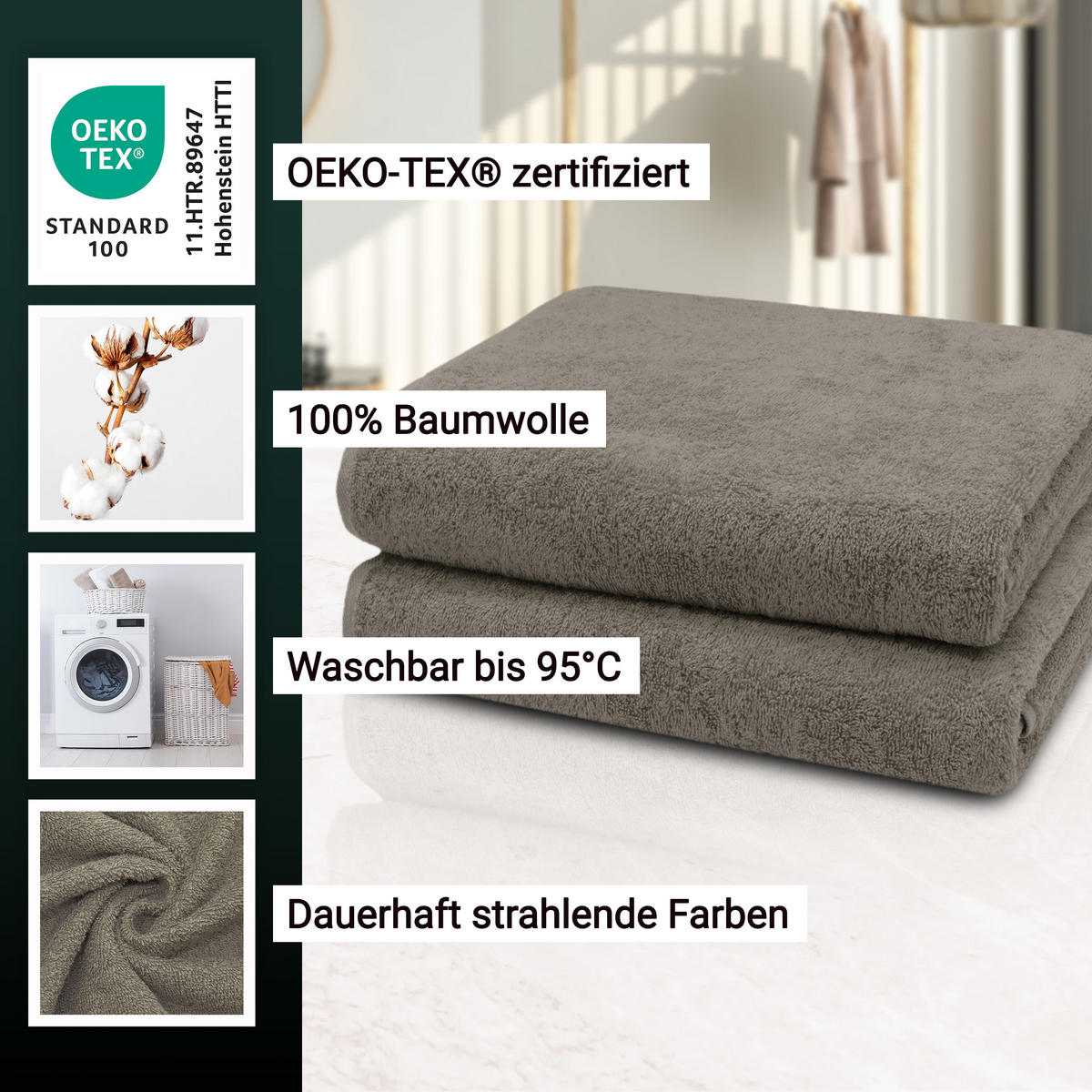 BADETUCH, 2er-Set, 100x150 cm, 100% Baumwolle, Braun - Fango, Textil (100/150cm) - Zollner