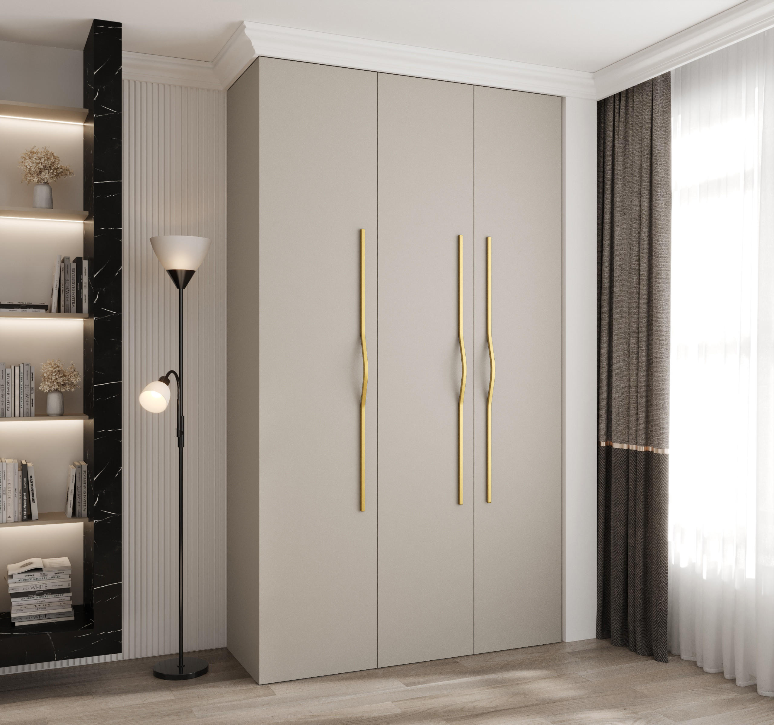 DREHTÜRENSCHRANK 245,5/140/50 3-türig - Kaschmir/Goldfarben, Holz/Metall (140/245.5/50cm) - Abiks Möbel